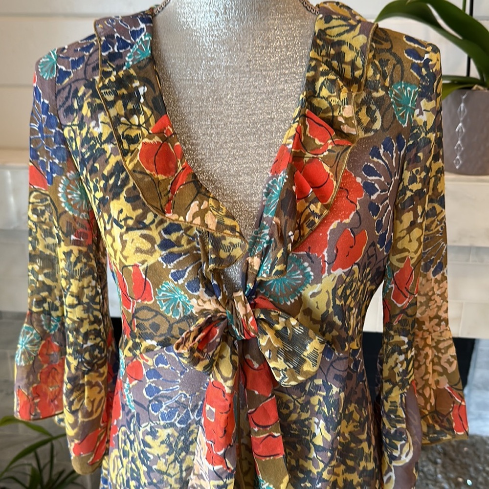 CAbi Shakespeare Multicolored Floral Tie Kimono Jacket # 360 Size Small - Picture 6 of 16